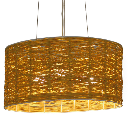 GloboStar® INCASS 01630 Vintage Κρεμαστό Φωτιστικό Καπέλο Τρίφωτο 3 x E27 IP20 Μπεζ Rattan - Μ40 x Π40 x Υ22cm