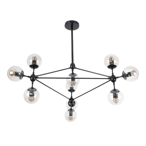 GloboStar® SENTINEL 01636 Μοντέρνο Φωτιστικό Οροφής Πλέγμα Πολύφωτο 10 x E27 IP20 Μαύρο Μέταλλο με μελί Γυαλί - Μ105 x Π80 x Υ90cm