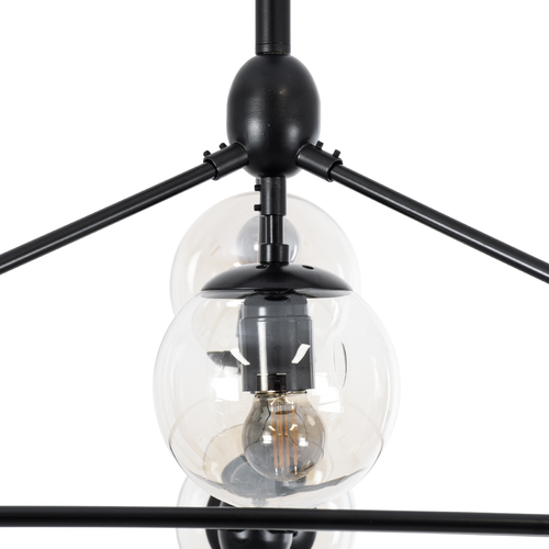 GloboStar® SENTINEL 01636 Μοντέρνο Φωτιστικό Οροφής Πλέγμα Πολύφωτο 10 x E27 IP20 Μαύρο Μέταλλο με μελί Γυαλί - Μ105 x Π80 x Υ90cm