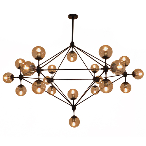 GloboStar® SENTINEL 01638 Μοντέρνο Φωτιστικό Οροφής Πλέγμα Πολύφωτο 21 x E27 IP20 Μαύρο Μέταλλο με μελί Γυαλί - Μ170 x Π170 x Υ136cm