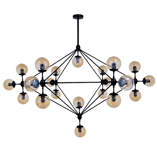 GloboStar® SENTINEL 01638 Μοντέρνο Φωτιστικό Οροφής Πλέγμα Πολύφωτο 21 x E27 IP20 Μαύρο Μέταλλο με μελί Γυαλί - Μ170 x Π170 x Υ136cm