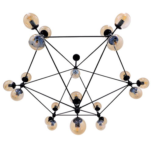 GloboStar® SENTINEL 01638 Μοντέρνο Φωτιστικό Οροφής Πλέγμα Πολύφωτο 21 x E27 IP20 Μαύρο Μέταλλο με μελί Γυαλί - Μ170 x Π170 x Υ136cm