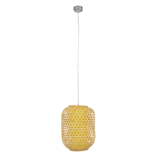 GloboStar® MAURITIUS 00899 Boho Κρεμαστό Φωτιστικό Ανάρτηση Μονόφωτο 1 x E27 IP20 Μπεζ Ξύλο - Μ30 x Π30 x Υ40cm