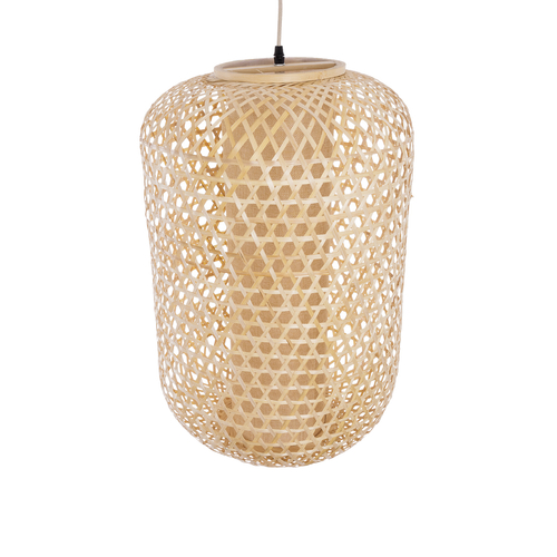 GloboStar® MAURITIUS 00901 Boho Κρεμαστό Φωτιστικό Ανάρτηση Μονόφωτο 1 x E27 IP20 Μπεζ Ξύλο - Μ40 x Π40 x Υ60cm