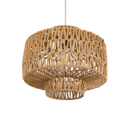 GloboStar® JENSON 00909 Boho Κρεμαστό Φωτιστικό Πλέγμα Μονόφωτο 1 x E27 IP20 Μπεζ Σχοινί - Μ33 x Π33 x Y35cm