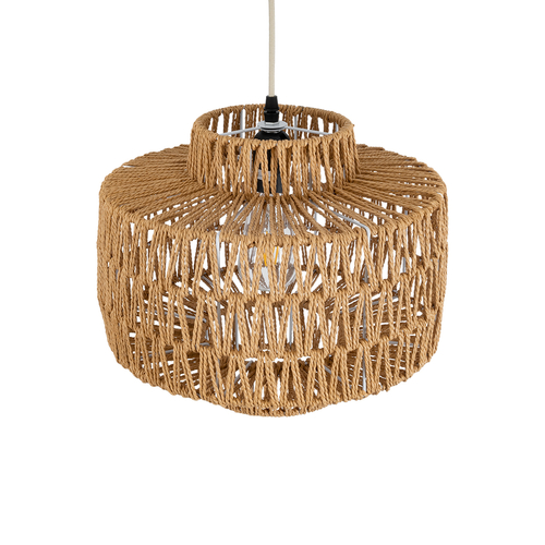 GloboStar® JENSON 00909 Boho Κρεμαστό Φωτιστικό Πλέγμα Μονόφωτο 1 x E27 IP20 Μπεζ Σχοινί - Μ33 x Π33 x Y35cm