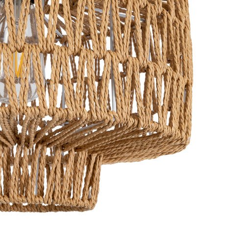 GloboStar® JENSON 00909 Boho Κρεμαστό Φωτιστικό Πλέγμα Μονόφωτο 1 x E27 IP20 Μπεζ Σχοινί - Μ33 x Π33 x Y35cm