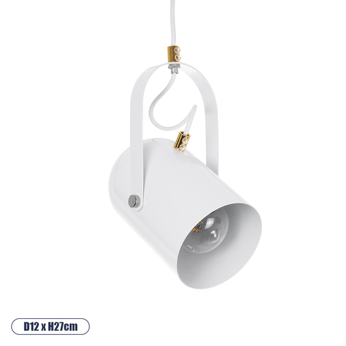 GloboStar® HAZEL 00924 Μοντέρνο Κρεμαστό Φωτιστικό Ανάρτηση Μονόφωτο 1 x E27 IP20 Λευκό & Χρυσό Μέταλλο - Μ12 x Π12 x Υ27cm