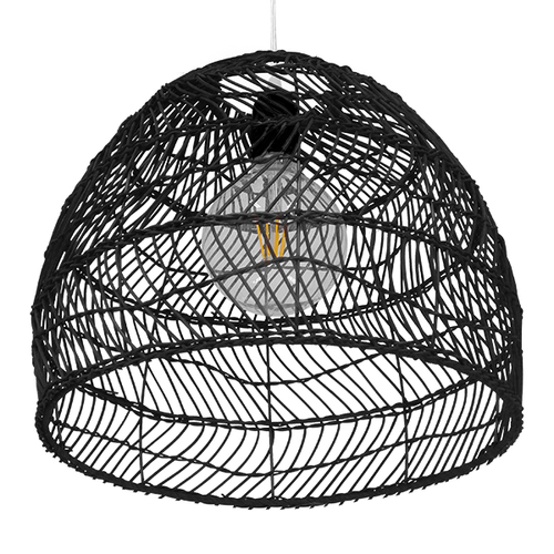 GloboStar® MALIBU 00969 Boho Κρεμαστό Φωτιστικό Πλέγμα Μονόφωτο 1 x E27 IP20 Μαύρο Ξύλο - Μ40 x Π40 x Υ35cm