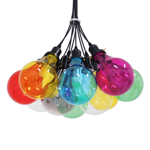GloboStar® PARTY 01509 Μοντέρνο Κρεμαστό Φωτιστικό Ανάρτηση Πολύφωτο 10 x E27 Πολύχρωμο Γυαλί - Μ59 x Π59 x Υ30cm