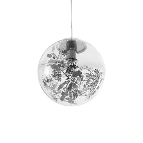 GloboStar® HARPER 01510 Μοντέρνο Κρεμαστό Φωτιστικό Μπάλα Μονόφωτο 1 x E27 IP20 Διάφανο Γυαλί με Ασημί Μέταλλο - Μ25 x Π25 x Υ30cm