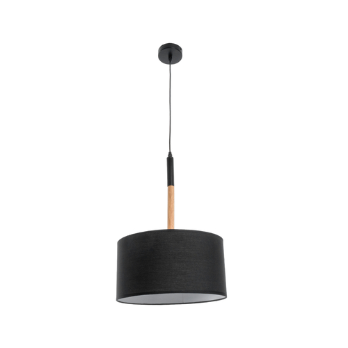 GloboStar® BRONX 01517 Μοντέρνο Κρεμαστό Φωτιστικό Καπέλο Μονόφωτο 1 x E27 IP20 Μαύρο Ύφασμα με Μπεζ Ξύλο - Μ35 x Π35 x Υ50cm