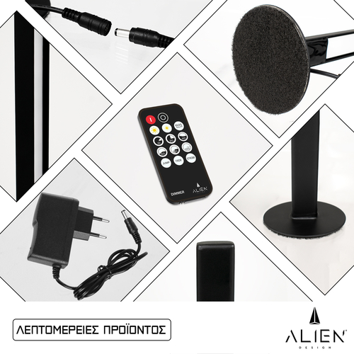 GloboStar® ALIEN-DIVA-BLACK-50-2 ALIEN Design DIVA Μοντέρνο Minimal Nordic Μεταλλικό Φωτιστικό Επιτραπέζιο - Πορτατίφ - Λαμπατέρ Μαύρο LED 8W 1040lm με Ασύρματο Χειριστήριο RF & Dimmer IP20 Φυσικό Λευκό 4500K Μ3 x Π1.6 x Υ50cm GloboStar® ALIEN-DIVA-BLACK-50-2 ALIEN Design DIVA Μοντέρνο Minimal Nordic Μεταλλικό Φωτιστικό Επιτραπέζιο - Πορτατίφ - Λαμπατέρ Μαύρο LED 8W 1040lm με Ασύρματο Χειριστήριο RF & Dimmer IP20 Φυσικό Λευκό 4500K Μ3 x Π1.6 x Υ50cm