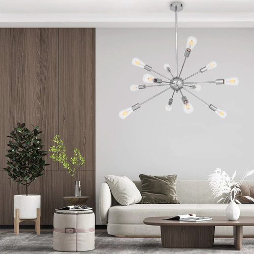 GloboStar® MILANO 01487 Μοντέρνο Φωτιστικό Οροφής Πλέγμα Πολύφωτο 12 x E27 IP20 Ασημί Μέταλλο - Μ80 x Π80 x Υ80cm