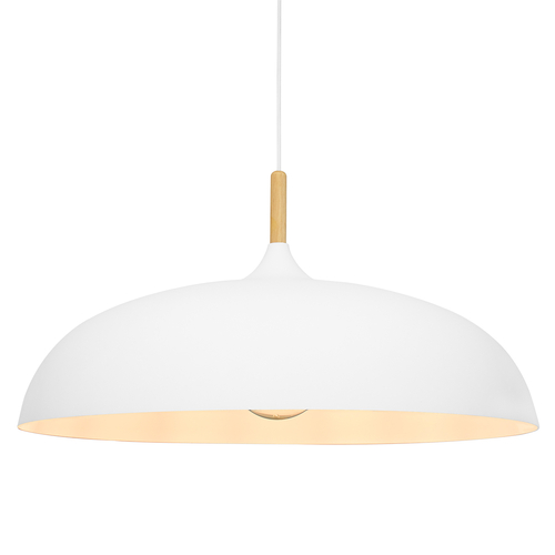 GloboStar® VALLETE 00837 Μοντέρνο Κρεμαστό Φωτιστικό Καμπάνα Μονόφωτο 1 x E27 IP20 Λευκό Μέταλλο με Μπεζ Ξύλο - Μ60 x Π60 x Υ35cm