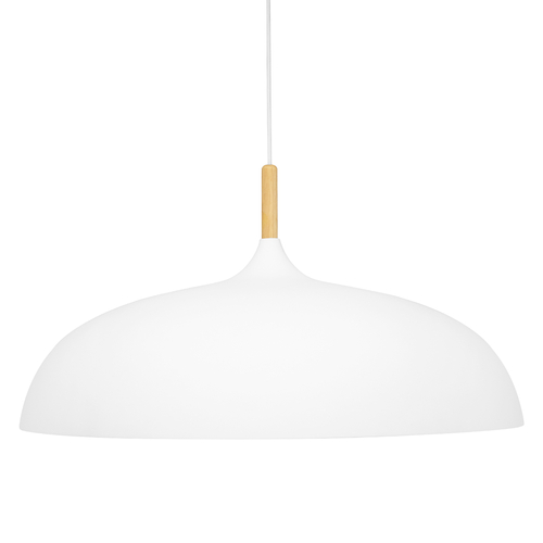 GloboStar® VALLETE 00837 Μοντέρνο Κρεμαστό Φωτιστικό Καμπάνα Μονόφωτο 1 x E27 IP20 Λευκό Μέταλλο με Μπεζ Ξύλο - Μ60 x Π60 x Υ35cm