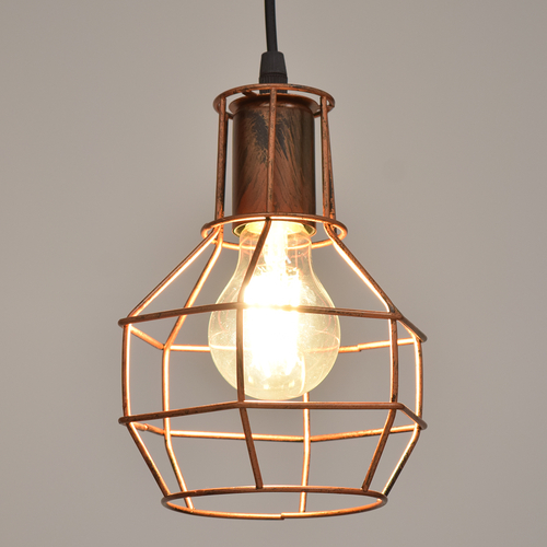 GloboStar® CAGE 00866 Vintage Κρεμαστό Φωτιστικό Πλέγμα Μονόφωτο 1 x E27 IP20 Χάλκινο Μέταλλο - Μ15 x Π15 x Υ22cm