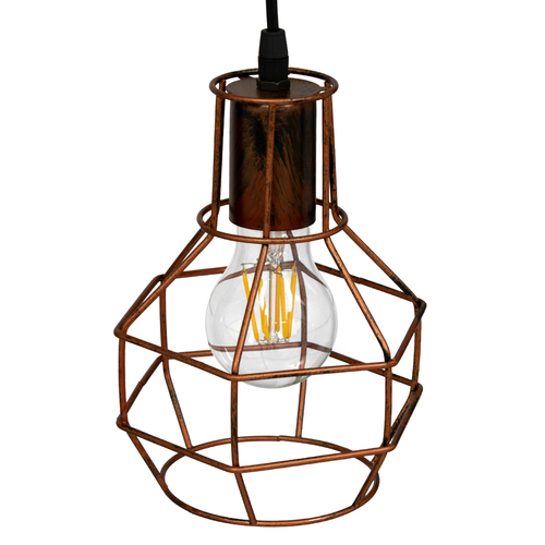 GloboStar® CAGE 00866 Vintage Κρεμαστό Φωτιστικό Πλέγμα Μονόφωτο 1 x E27 IP20 Χάλκινο Μέταλλο - Μ15 x Π15 x Υ22cm