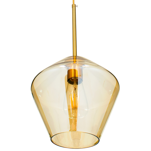GloboStar® AMARIS 00869 Μοντέρνο Κρεμαστό Φωτιστικό Ανάρτηση Μονόφωτο 1 x E27 IP20 Μελί Γυαλί με Χρυσό Μέταλλο - Μ22 x Π22 x Y22cm