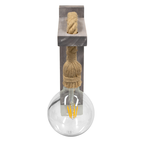 GloboStar® KENSI 00879 Vintage Επιτοίχιο Φωτιστικό Απλίκα Μονόφωτο 1 x E27 IP20 Γκρι Ξύλο με Μπεζ Σχοινί - Μ7 x Π20 x Υ30cm