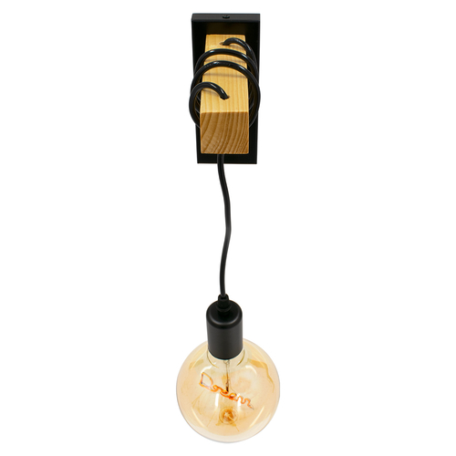 GloboStar® KELA 00880 Μοντέρνο Επιτοίχιο Φωτιστικό Απλίκα Μονόφωτο 1 x E27 IP20 Μαύρο Μέταλλο με Μπεζ Ξύλο - Μ6.5 x Π18 x Υ30cm