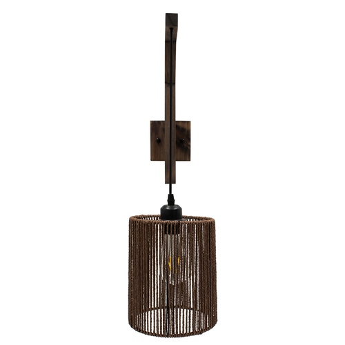 GloboStar® ARTI 00887 Vintage Επιτοίχιο Φωτιστικό Απλίκα Μονόφωτο 1 x E27 IP20 Καφέ Ξύλο με Καφέ Σχοινί - Μ18 x Π30 x Υ75cm