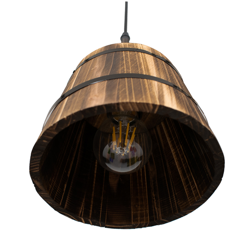 GloboStar® CEBU 00889 Vintage Κρεμαστό Φωτιστικό Καπέλο Τρίφωτο 3 x E27 IP20 Μαύρο Μέταλλο με Καφέ Ξύλο - Μ55.5 x Π18.5 x Y210cm