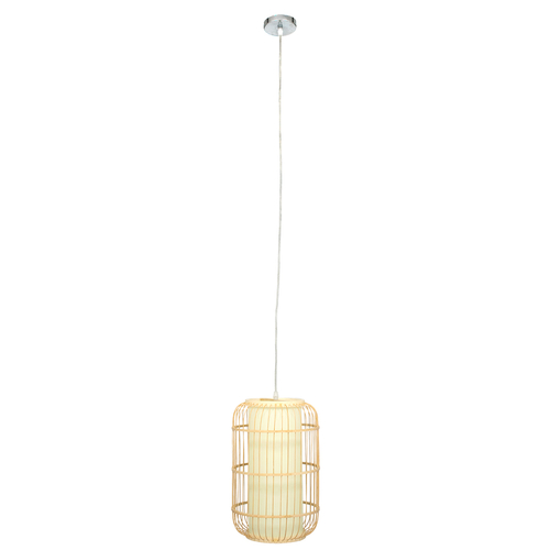 GloboStar® HIBISCUS 00893 Boho Κρεμαστό Φωτιστικό Ανάρτηση Μονόφωτο 1 x E27 IP20 Μπεζ Ξύλο - Μ25 x Π25 x Υ42cm