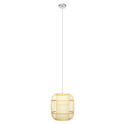 GloboStar® HIBISCUS 01633 Boho Κρεμαστό Φωτιστικό Ανάρτηση Μονόφωτο 1 x E27 IP20 Μπεζ Ξύλο - Μ26 x Π26 x Y32cm