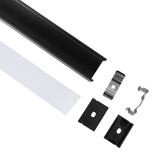 GloboStar® SURFACE-PROFILE 70825-3M Προφίλ Αλουμινίου - Βάση & Ψύκτρα Ταινίας LED με Λευκό Γαλακτερό Κάλυμμα - Επιφανειακή Χρήση - Πατητό Κάλυμμα - Μαύρο - 3 Μέτρα - Πακέτο 5 Τεμαχίων - Μ300 x Π3 x Υ2cm