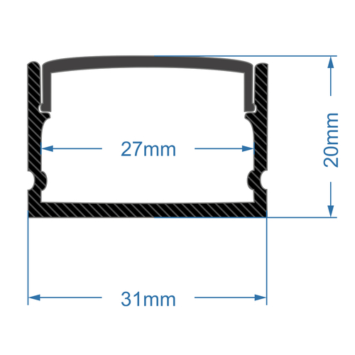 GloboStar® SURFACE-PROFILE 70825-3M Προφίλ Αλουμινίου - Βάση & Ψύκτρα Ταινίας LED με Λευκό Γαλακτερό Κάλυμμα - Επιφανειακή Χρήση - Πατητό Κάλυμμα - Μαύρο - 3 Μέτρα - Πακέτο 5 Τεμαχίων - Μ300 x Π3 x Υ2cm