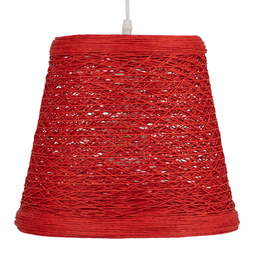 GloboStar® PLAYROOM 00863 Vintage Κρεμαστό Φωτιστικό Καμπάνα Μονόφωτο 1 x E27 IP20 Κόκκινο Rattan - Μ32 x Π32 x Υ27cm