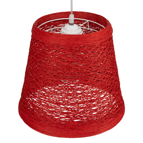 GloboStar® PLAYROOM 00863 Vintage Κρεμαστό Φωτιστικό Καμπάνα Μονόφωτο 1 x E27 IP20 Κόκκινο Rattan - Μ32 x Π32 x Υ27cm