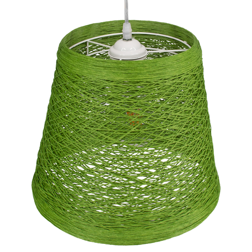 GloboStar® PLAYROOM 00864 Vintage Κρεμαστό Φωτιστικό Καμπάνα Μονόφωτο 1 x E27 IP20 Πράσινο Rattan - Μ32 x Π32 x Υ27cm