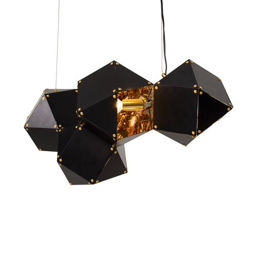 GloboStar® WELLES Replica 00796 Μοντέρνο Κρεμαστό Φωτιστικό Ανάρτηση Πολύφωτο 4 x E14 IP20 Μαύρο & Χρυσό Μέταλλο - Μ68 x Π32 x Υ30cm