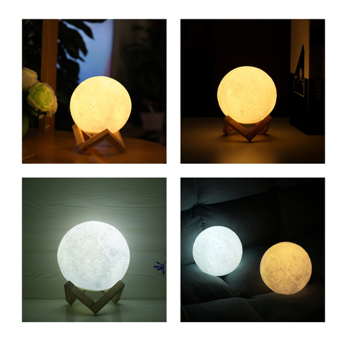 GloboStar® 79605 Επιτραπέζιο Ανάγλυφο Διακοσμητικό Φωτιστικό Φ15cm 3D MOON LIGHT LED 3.7W DC 5V με Ενσωματωμένη Μπαταρία 500mAh Li-ion Επαναφορτιζόμενο - Καλώδιο Τροφοδοσίας USB και Διακόπτη Αφής CCT Θερμό Λευκό 3000K - Ψυχρό Λευκό 6000K Dimmable