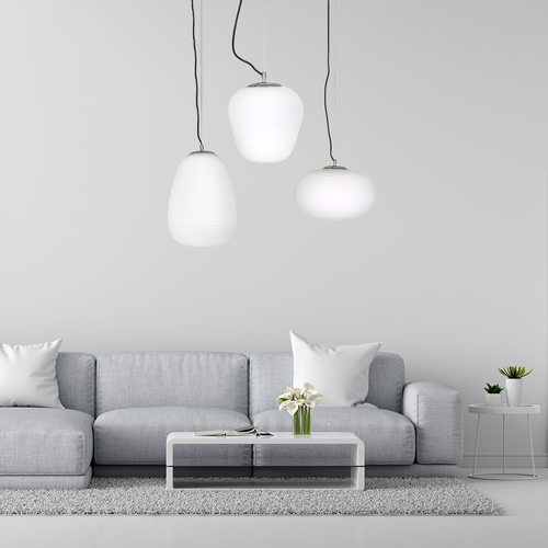 GloboStar® FREYA 00747 Μοντέρνο Κρεμαστό Φωτιστικό Ανάρτηση Μονόφωτο 1 x E27 IP20 Λευκό Γυαλί με Ασημί Μέταλλο - Μ34 x Π34 x Υ23cm