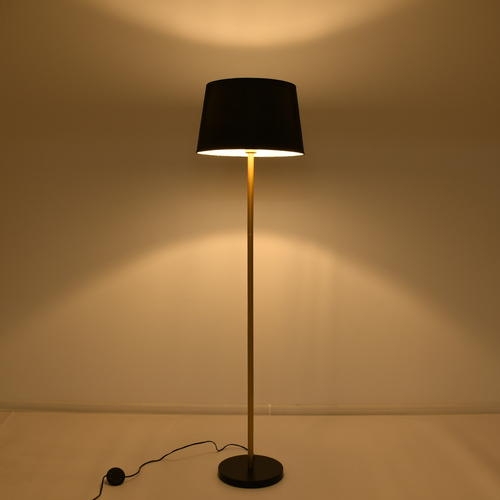 GloboStar® CEDAR 00829 Μοντέρνο Επιδαπέδιο Φωτιστικό Μονόφωτο 1 x E27 IP20 Χρυσό Μέταλλο με Μαύρο Ύφασμα - Μ40 x Π40 x Υ148cm