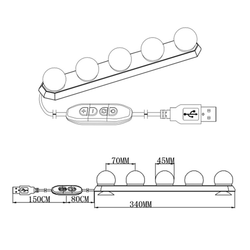 GloboStar® 79048 Φωτιστικό για Μακιγιάζ - Καθρέπτη - Πίνακα - Ντουλάπας LED 8W 800lm DC 5V με Καλώδιο Τροφοδοσίας USB & Ενσωματωμένο Χειριστήριο Εναλλαγής Χρωμάτων Αδιάβροχο IP54 CCT Θερμό 2700K έως Ψυχρό 6000K Dimmable