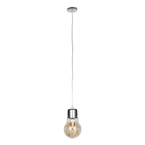 GloboStar® LAMP 00807 Μοντέρνο Κρεμαστό Φωτιστικό Φιγούρα Μονόφωτο 1 x E27 IP20 Ασημί & Χρυσό Μέταλλο με Διάφανο Γυαλί - Μ15 x Π15 x Υ27cm