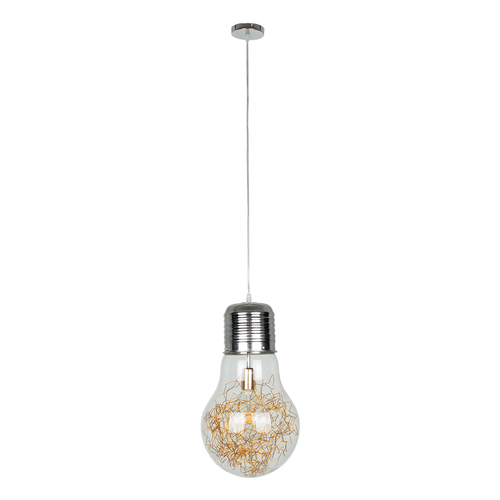 GloboStar® LAMP 00808 Μοντέρνο Κρεμαστό Φωτιστικό Φιγούρα Μονόφωτο 1 x E27 IP20 Ασημί & Χρυσό Μέταλλο με Διάφανο Γυαλί - Μ30 x Π30 x Υ52cm