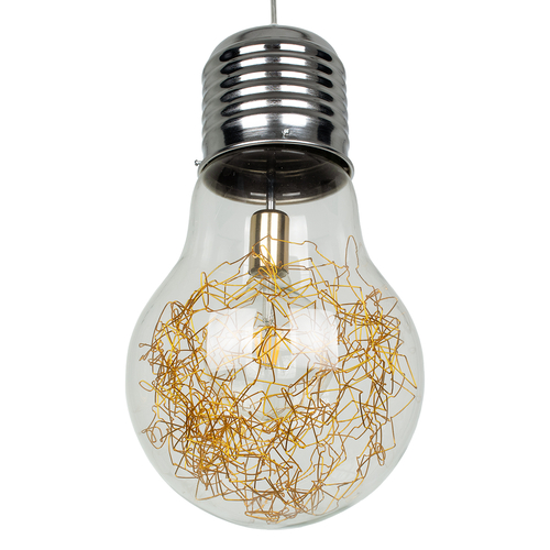 GloboStar® LAMP 00808 Μοντέρνο Κρεμαστό Φωτιστικό Φιγούρα Μονόφωτο 1 x E27 IP20 Ασημί & Χρυσό Μέταλλο με Διάφανο Γυαλί - Μ30 x Π30 x Υ52cm