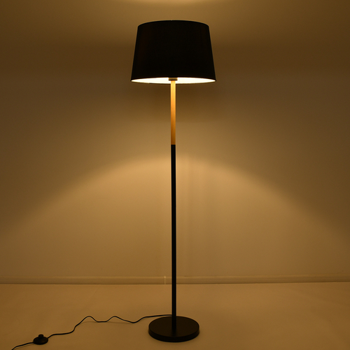 GloboStar® CEDAR 00827 Μοντέρνο Επιδαπέδιο Φωτιστικό Μονόφωτο 1 x E27 IP20 Μαύρο Μέταλλο, Μαύρο Ύφασμα με Μπεζ Ξύλο - Μ40 x Π40 x Υ148cm