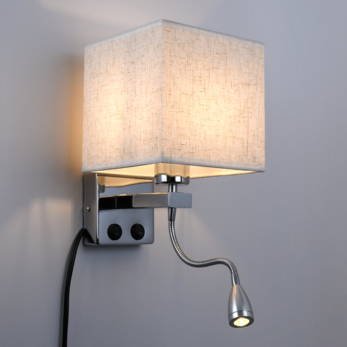 GloboStar® ELEGANT 01495 Μοντέρνο Επιτοίχιο Φωτιστικό Απλίκα με LED Βραχίονα Δίφωτο 1 x E27 IP20 Λευκό Ύφασμα με Ασημί Μέταλλο - Μ17 x Π21 x Υ43cm