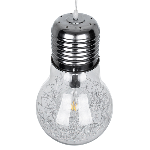 GloboStar® LAMP 01677 Μοντέρνο Κρεμαστό Φωτιστικό Φιγούρα Μονόφωτο 1 x E27 IP20 Ασημί Μέταλλο με Διάφανο Γυαλί - Μ30 x Π30 x Υ52cm