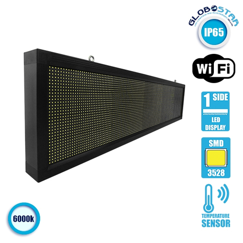GloboStar® DISPLAY 90280 Κυλιόμενη Ψηφιακή Επιγραφή 160x32cm P10 Μονής Όψης LED AC 220-240V Αδιάβροχο IP65 Ψυχρό Λευκό 6000K - WiFi Control μέσω FK APP - Αισθητήρας Θερμοκρασίας & Υγρασίας - Μ168 x Π9 x Υ40cm - 2 Χρόνια Εγγύηση