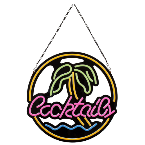 GloboStar® 85851 Φωτιστικό Ταμπέλα Φωτεινή Επιγραφή NEON LED Σήμανσης COCKTAILS 30W AC 230V με Διακόπτη On/Off Ροζ - Γαλάζιο - Κίτρινο - Πράσινο