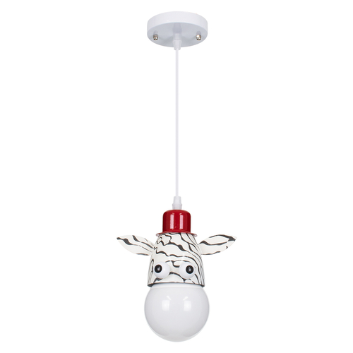 GloboStar® ZEBRA 00639 Παιδικό Κρεμαστό Φωτιστικό Φιγούρα Μονόφωτο 1 x E27 IP20 Λευκό, Μαύρο & Κόκκινο Μέταλλο - Μ19 x Π10.5 x Υ13.5cm