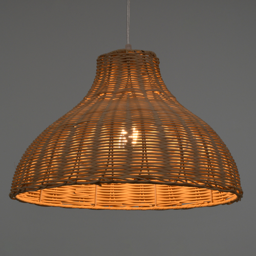 GloboStar® MAYOTTE 00724 Boho Κρεμαστό Φωτιστικό Καμπάνα Μονόφωτο 1 x E27 IP20 Μπεζ Ξύλο - Μ40 x Π40 x Υ28cm