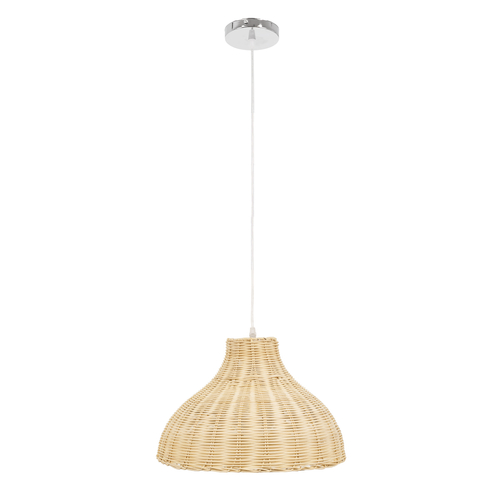 GloboStar® MAYOTTE 00724 Boho Κρεμαστό Φωτιστικό Καμπάνα Μονόφωτο 1 x E27 IP20 Μπεζ Ξύλο - Μ40 x Π40 x Υ28cm